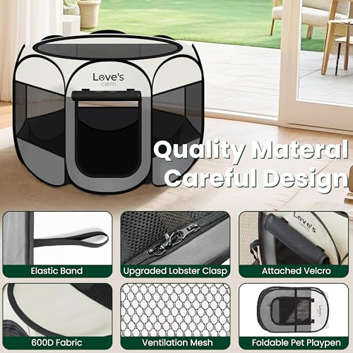 Love's cabin Pet Puppy Dog Playpen, Small Dog Tent Crates Cage Indoor/Outdoor, Portable Playpen for Cat, Foldable Pop Up D...