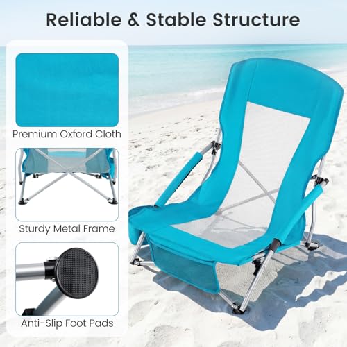 Giantex 2 Pack Folding Beach Chairs for Adults, Portable Lightweight Camping Chairs w/Padded Armrests, Cup Holders & Stora...
