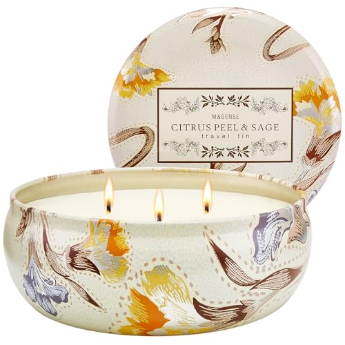 M&SENSE 3 Wick Soy Candles for Home Scented, 12oz Citrus & Sage Scented Aromatherapy Candle for Stress Relief, 40 Hour Bur...