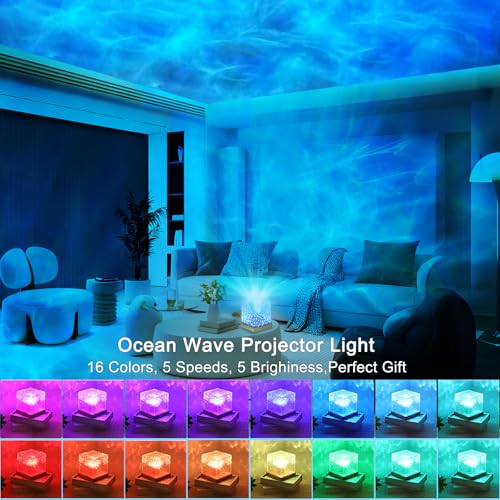 ZLDYPINK Ocean Wave Projector Light, 16 Colors Luminorthe Cube Lamp, 3D Holographic Water Ripple Lamp with Remote Control,...