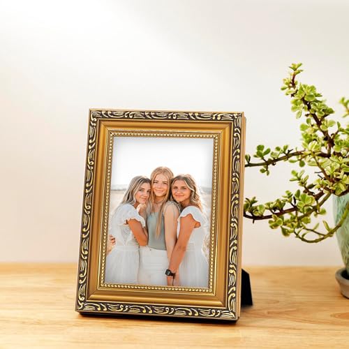 MIEVU 5x7 Picture Frame Gold - Pack of 1 Vintage Picture Frames And Tabletop Display, Ornate Photo Frame for Poster