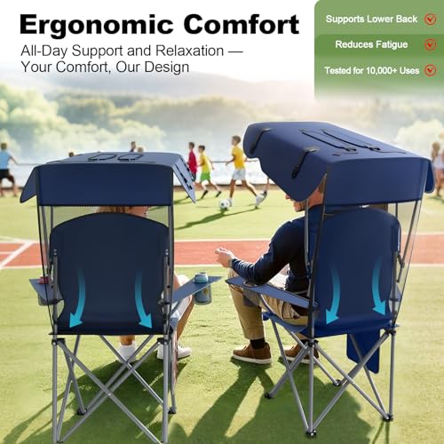 VTOY Portable Camping Chair with Canopy - Folding Chair with Canopy, Durable 600D Oxford Canopy Chair for Camping, Beach, ...