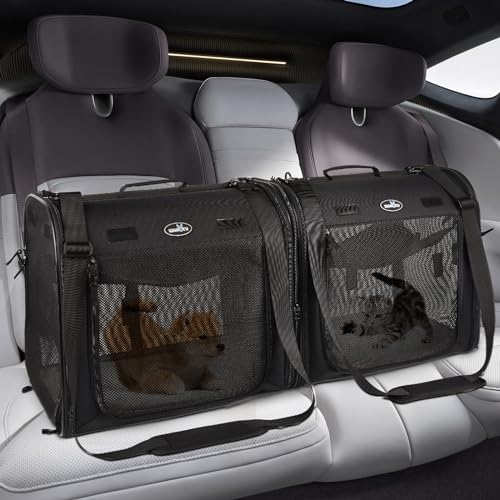 Wakytu Portable 2-in-1 Pet Carrier for Medium Dogs Large Cat Carrier for 2 Cats Travel Double Dog Crate Set with Portable ...