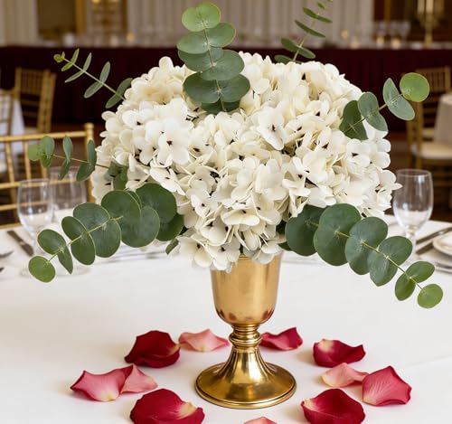Kimura's Cabin 6pcs Fake White Flowers Artificial Silk Hydrangea Flowers Bouquets Faux Hydrangea Stems for Home Table Cent...