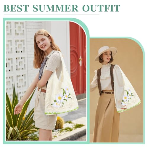 Topdear Crochet Tote Bag for Women, Aesthetic Crochet Mesh Beach Tote Bag, Summer Vacation Knitted Bag for Women Shoulder