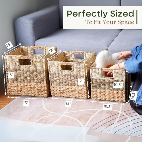 CHI AN HOME 11 Inch Cube Storage Bins, Wicker Storage Baskets for Cube Shelf, Natural Foldable Square Baskets for Storage,...