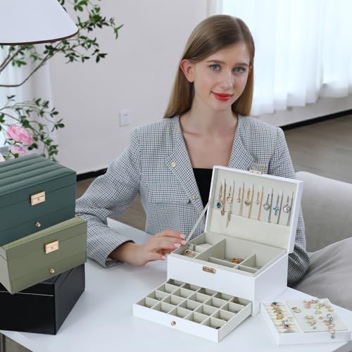 Song Xi Jewelry Box for Women Girl Wife - Large PU Leather Jewelry Organizer Storage Case with Two Layers Display for Earr...