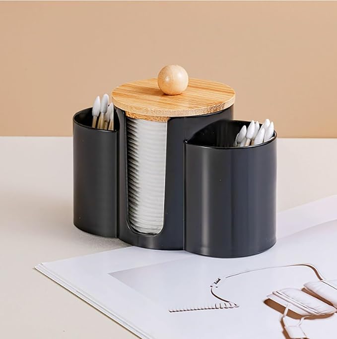 SYDERWE 3-in-1 Q-Tip Holder for Bathroom – Premium Vanity Organizer Canister with Dustproof Lid for Cotton Swabs, Balls an...