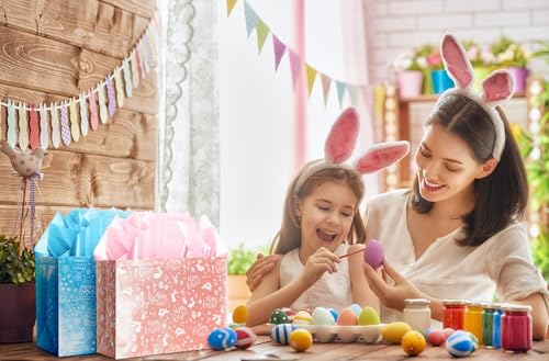 XiaosRen 2Pack Large Happy Easter Gift Bags with Card, Envelope and Tissue Paper, Reusable Non-Woven Bag with Handles for ...