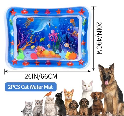 JWVGWV 2 PCS Large 2mm Thickened Cat Water Mat, Interactive Cat Sensor Play Mat for Indoor Cats to Exercise, Anti-Scratch ...