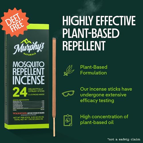 Murphy’s Naturals Mosquito Repellent Incense Sticks, 24 Count, Insect Repellent with Citronella for Outdoor Yard, 2.5+ Hou...