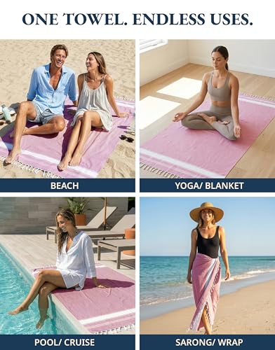 LANE LINEN Turkish Towels Set of 6, Beach Towels Oversized, Pre-Washed Pool Towel, Extra Large Beach Towel, Sandproof Beac...