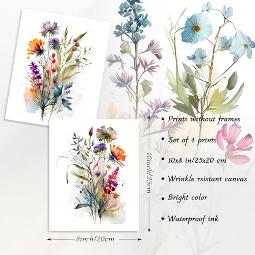 Dazzlewall 4 pcs Watercolour Wall Art Print, Colourful Floral Botanical Artwork Print, Minimalist Wall Decor for Bedroom L...