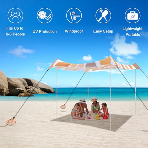 Beach Tent, UPF 50+ Beach Canopy Sun Shade, Portable 10×10 FT Large Pop-Up Beach Tent Sun Shelter with Sand Anchors, Groun...