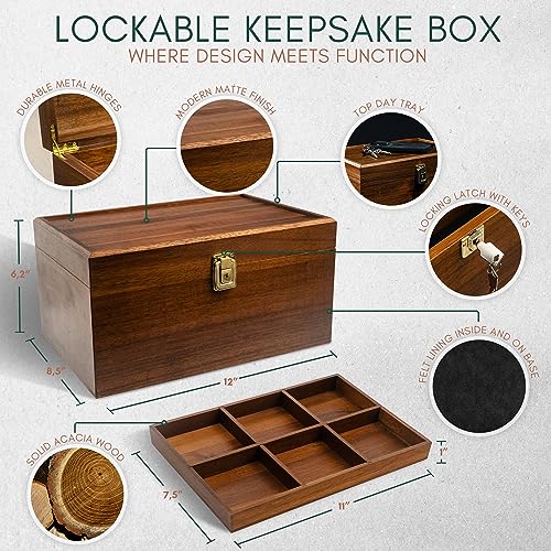 Public House Locking Wooden Keepsake Box, Customizable Design With Adjustable Tray. Large Wooden Box with Hinged Lid for W...