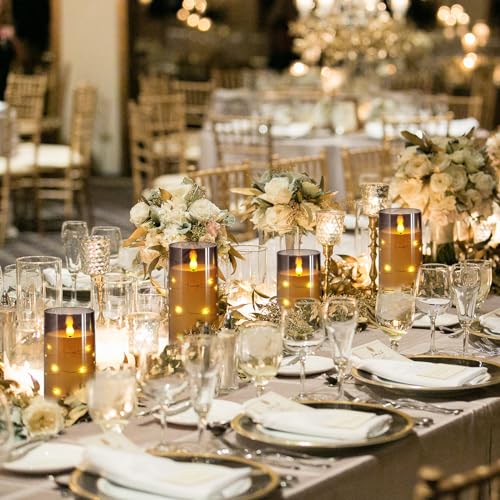 NURADA Flickering Flameless Candles: Built-in Star String Lights 3D Wick Acrylic Battery Operated LED Pillar Candles with ...