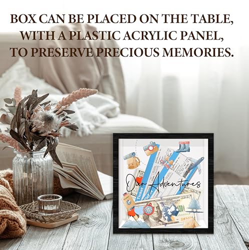 HRIOROII Shadow Box With Slots, Our Adventure Boxes Frame 8x8 Inches Decorations For Home Office, Keep Sake Box For Memori...