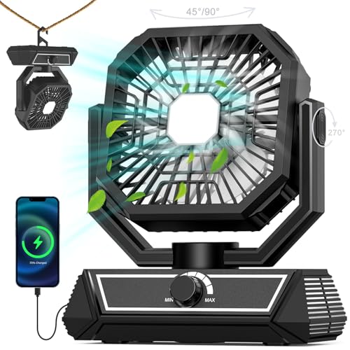 meriied Portable Fan Rechargeable, 20000mAh Battery Powered Fan with LED Lantern, Table Fan, Camping Essentials, USB C Bat...