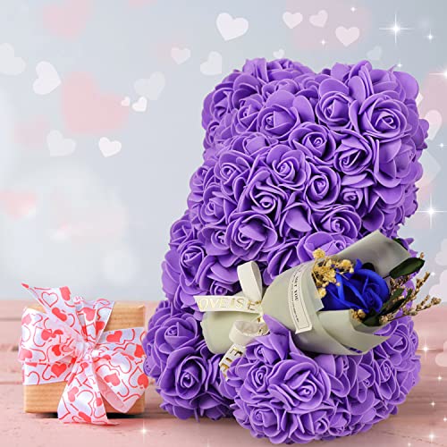 Purple Rose Bear Gifts for Women - Eternal Preserved Roses Teddy Gift, Romantic Anniversary Birthday Valentine Keepsake fo...