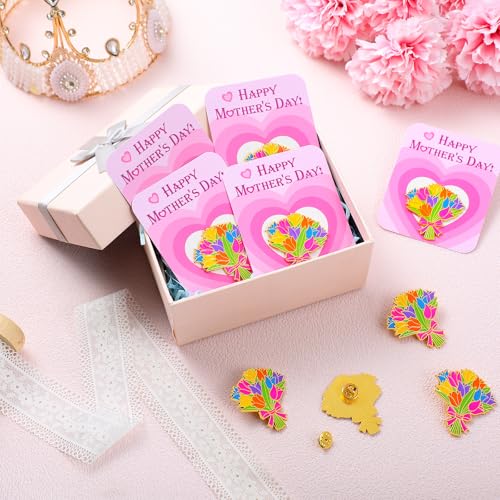 Humyoun 30 Sets Happy Mother's Day Gifts Flower Pins with Cards, Tulip Floral Bouquet Brooch Lapel Enamel Pins Bulk for Mo...