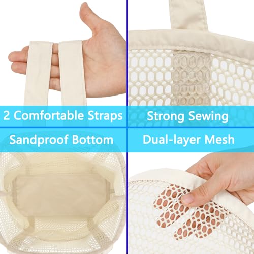 Fammart Mesh Beach Bag for Women, Casual Hobo Bags Large Beach Tote for Pool Travel Cruise Vacation Essentials