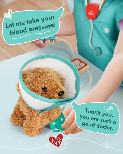Lehoo Castle Wooden Doctor Kit for Toddlers 3-5 Girls Toys, Vet Toys for Kids, Pretend Play Doctor Set with Puppy, Stethos...