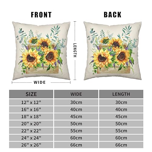Kwlegh Sunflower Pillow Covers Spring Summer Floral Throw Pillow Covers Set of 2 Sunflowers with Eucalyptus Leaves Farmhou...