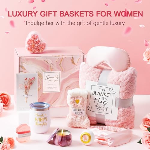 Mothers Day Birthday Gifts for Women Self Care Get Well Soon Gifts, Rose Relaxing Spa Gift Basket Thinking of You Care Pac...