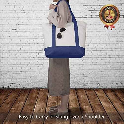 TOPDesign 1-Pack Canvas Tote Bag with an External Pocket, Reusable Grocery Shopping Bag, Top Zipper Closure, Daily Essenti...
