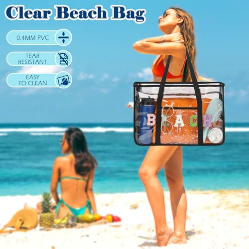 Fammart Clear Beach Bag for Women, Large Pool Tote Cruise Vacation Essentials - Zipper Closure, Waterproof, Sandproof