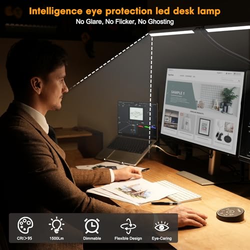 Pzloz Led Desk Lamp for Office Home - Eye Caring Architect lamp with Clamp,Dual Screen Computer Monitor Work Smart Light: ...