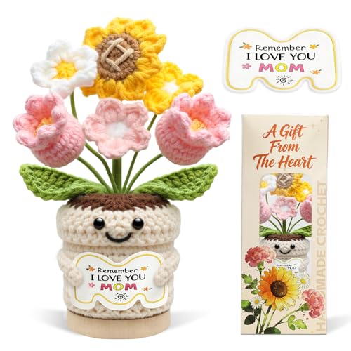 Gifts for Mom, Mothers Day Gifts for Mom from Daughter Son, Mom Birthday Gifts, Crochet Flower Pot, Handmade Knitted Sunfl...