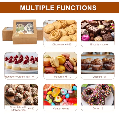 OAMCEG 50 PCS Cupcake Boxes with Window, 6x6x3 Inch Cookie Boxes, Brown Bakery Containers for Pastry, Dessert, Chocolate S...