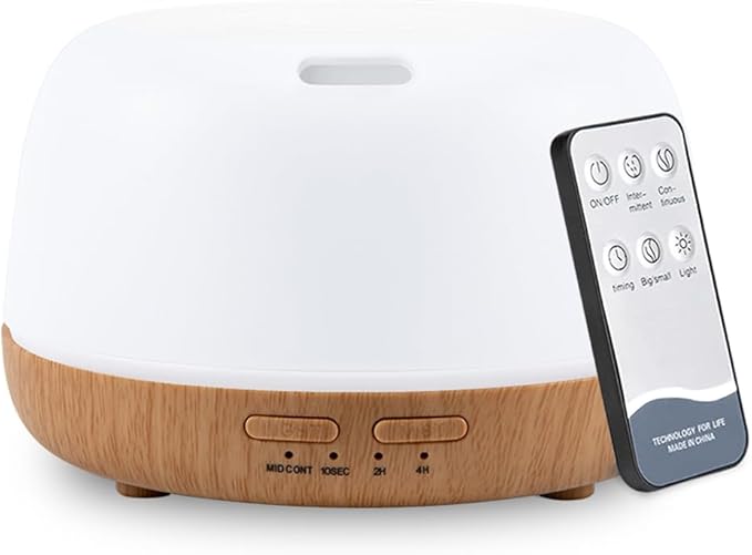 KIMWUVI 300ML Essential Oil Diffuser with Remote Control,Quiet Ultrasonic Cool Mist Aromatherapy Diffuser,7 Color LED Ligh...