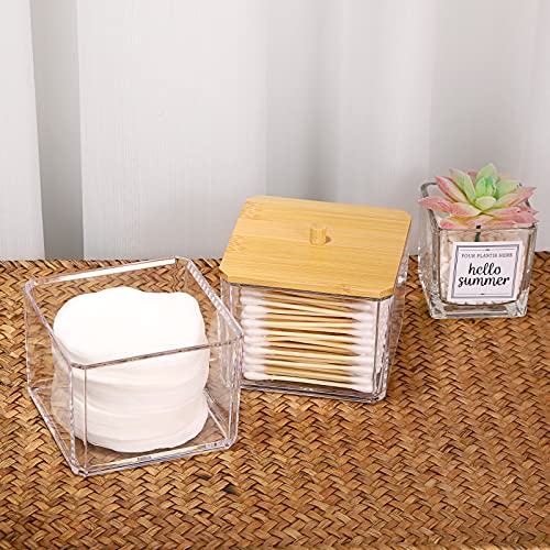 Hipiwe Clear Q-tip Dispenser Holder Acrylic Bathroom Containers 2-Tier Square Apothecary Jar with Lid Canister Cotton Swab...