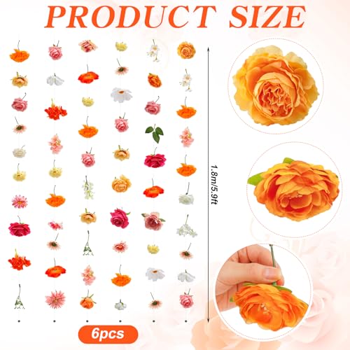 XunYee 6 Pcs 35.4 ft Flower Garlands Artificial Wildflower Vines Floral Hanging Backdrop Fake Flower Garlands Faux Silk Wi...