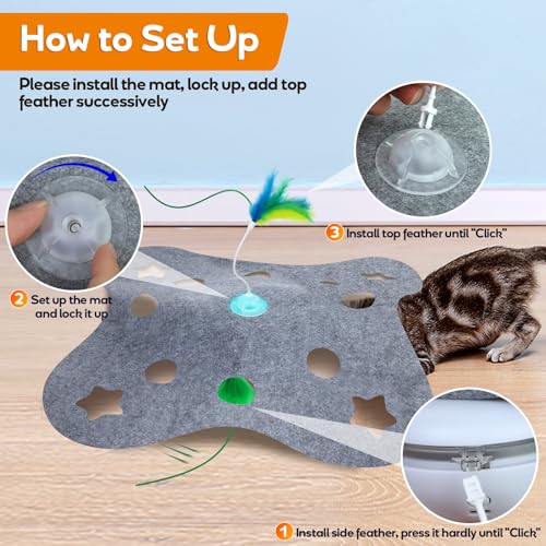 Giociv Interactive Cat Toys for Indoor Cats Exercise Toys Spin Feather Wand Tumbler Base, Touch Activate Mode Peek-A-Boo F...