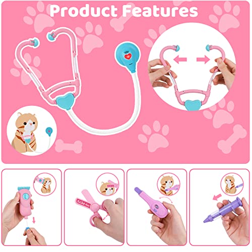 MAGIC4U Pet Cat Care Carrier Suitcase Toy, 29PCS Vet Clinic and Doctor Kit for Kids, Pet Kitty Grooming Feeding Toys, Vete...