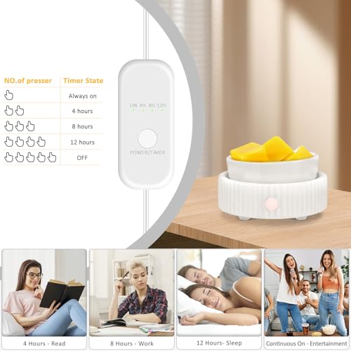 Wax Melt Warmer with 4 Timer & PTC Heating- Ceramic Fragrance 3-in-1 Oil Burner Electric Candle Wax Melter for Home Office...