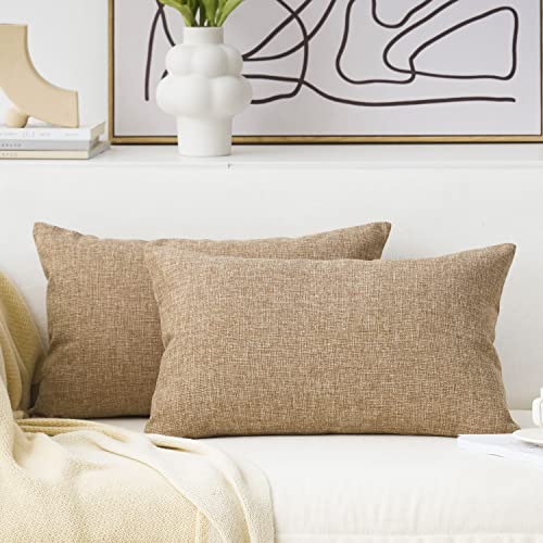Home Brilliant Decor Linen Textured Oblong Cushion Cover Decorative Throw Pillow Cover for Sofa, 30cm x 50cm, 2 Pack, Natu...