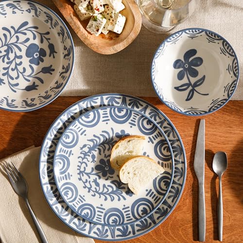 Bloomhouse - 2-Time Oprah’s Favorite Things - Valencia Flor 16 Piece Dinnerware Set, Artisanal Decorated Stoneware Plates...