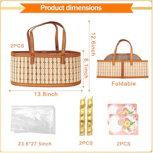 Orchidleaf 2 Set Baskets for Gifts Empty, Gift Empty Bamboo Basket Large, Foldable Woven Gift Basket with Handle for Baby ...