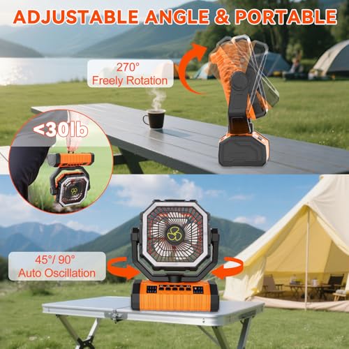 Camping Fan Rechargeable, 20000mAh Large Battery Powered Fans, 4 Speed Rechargeable Fan Portable with Remote, Cordless Bat...