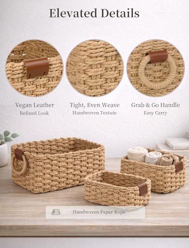 Panovox Storage Basket, Recycled Paper Rope Basket Organizer, 3Pcs Small Baskets for Organizing, Mini wicker Basket for De...