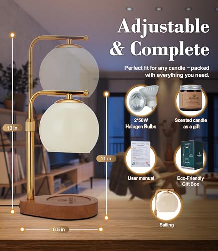 Nesscent Ivory Glass Candle Warmer Lamp Adjustable Height with Timer 2 4 8H Modern Wax Melt Warmer with Dimmer Wood Base I...