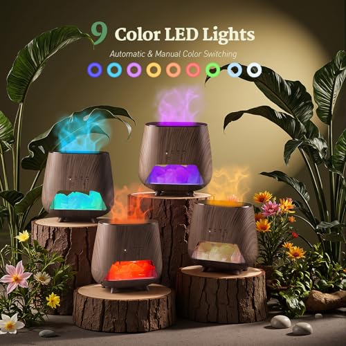 JJNJJN Essential Oil Diffuser for Home: 200ml Aromatherapy Diffuser with Himalayan Pink Salt Rock, Cool Mist Humidifier wi...