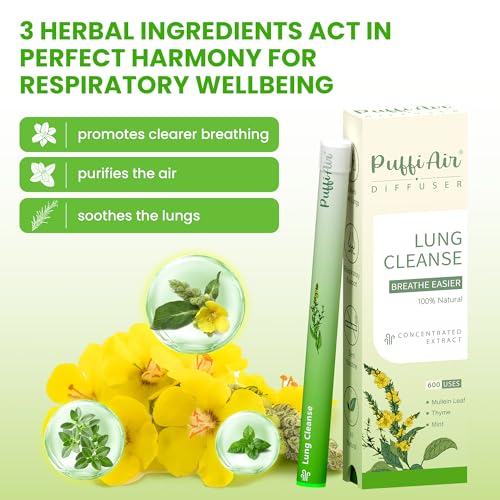 Herbal Diffuser Pen, Detox Diffuser with Mullein, Thyme & Mint for Better Breathing, All Natural Swap - Up to 600 Uses (Va...