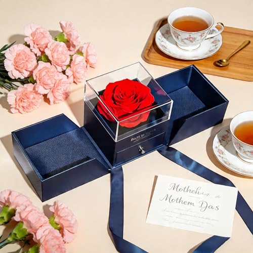 HipTree Preserved Red Real Rose -Eternal Forever Flowers Rose,Gifts for Mothe's Day Birthday Anniversary Women Mom Wife Gr...