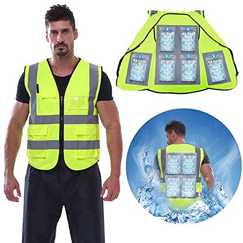 Cooling Safety Vest with 24Pcs Ice Packs - Ice Cooling Vest for Men Women Cool Vest for Hot Weather Work (Fluorescent Green)