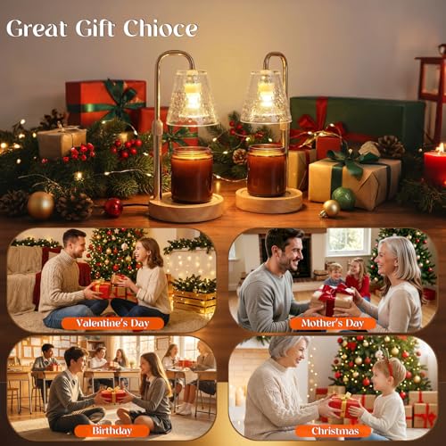 Glimra 2 Pack Candle Warmer Lamp with Timer,Dimmable Adjustable Height Candle Heater Birthday Gifts for Women Mom Sister F...